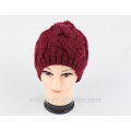 Senhoras colorido acrílico tricô pom pom beanie chapéu